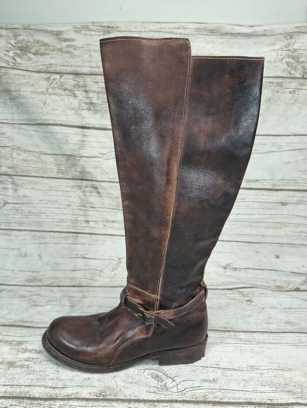 BedStu Bristol Size 7 Rustic Brown Tall Riding Boots Buckle Equestrian Leather